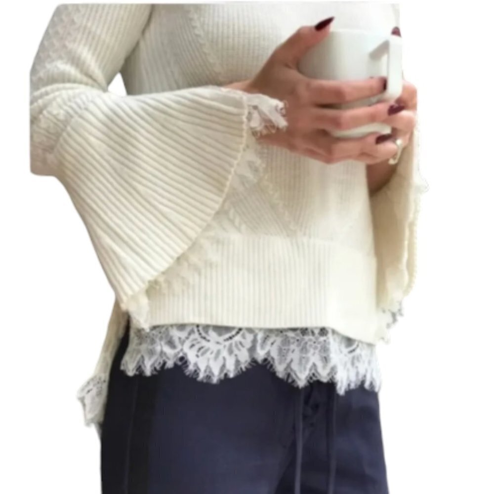 Banana Republic × Olivia Palermo Lace Turtleneck Sweater Bell Sleeve, Size XL